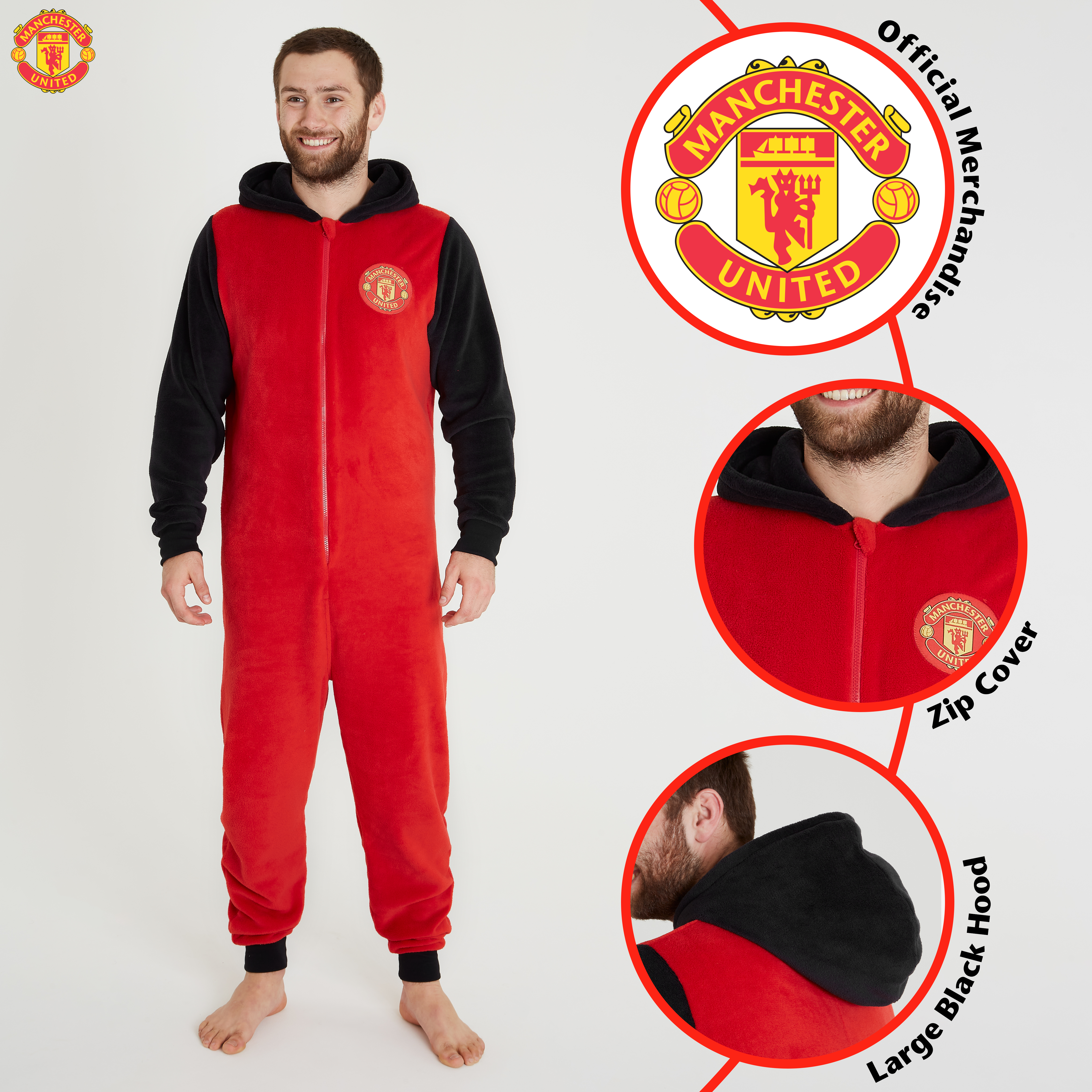 Manchester United F.C. All in One Mens Fleece Pyjamas, Football