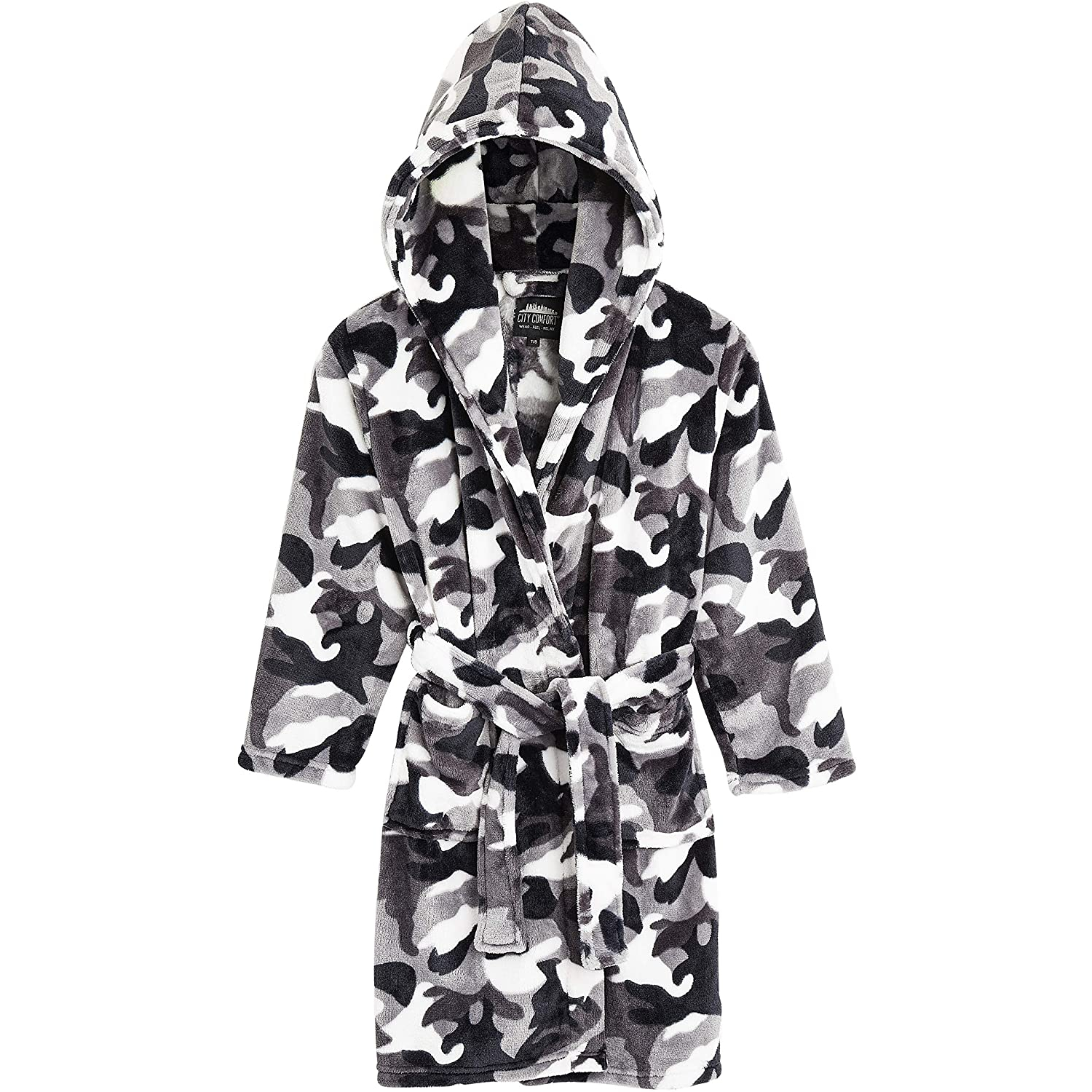 CityComfort Camouflage Dressing Gown with Hoodie, Pockets Girls, Boys Teenagers - Picture 3 of 14
