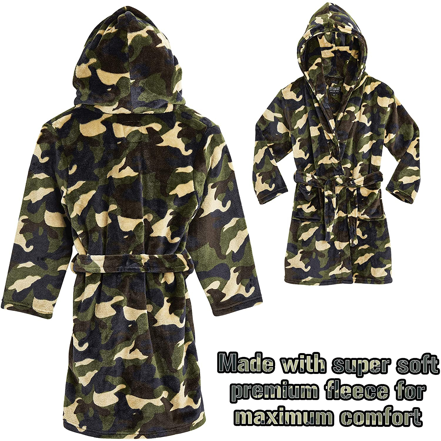 CityComfort Camouflage Dressing Gown with Hoodie, Pockets Girls, Boys Teenagers - Picture 13 of 14