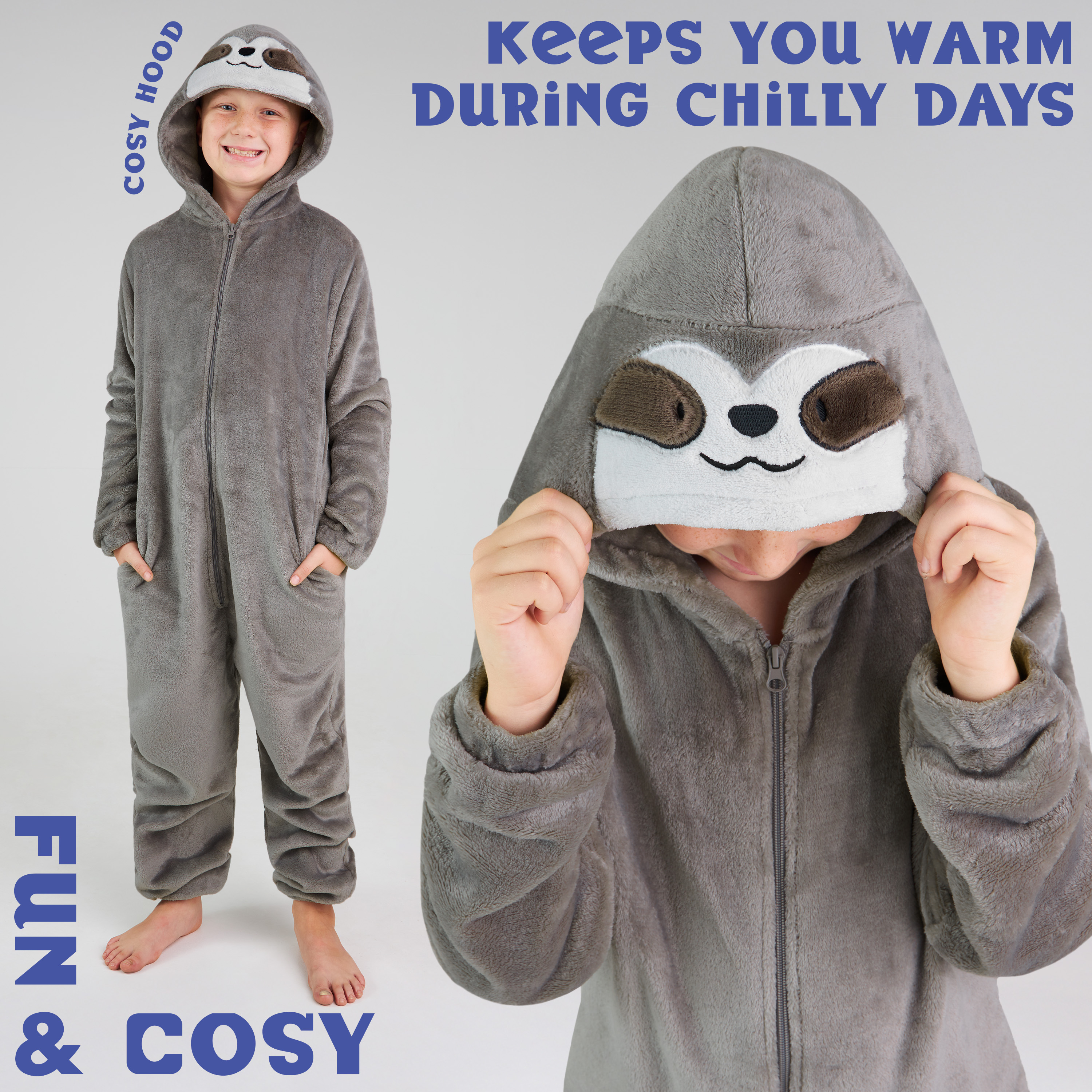 CityComfort Onesies voor heren en tieners, loungewear, knusse fleece herenpyjama, alles-in-één jumpsuit, nachtkleding, marineblauw, L