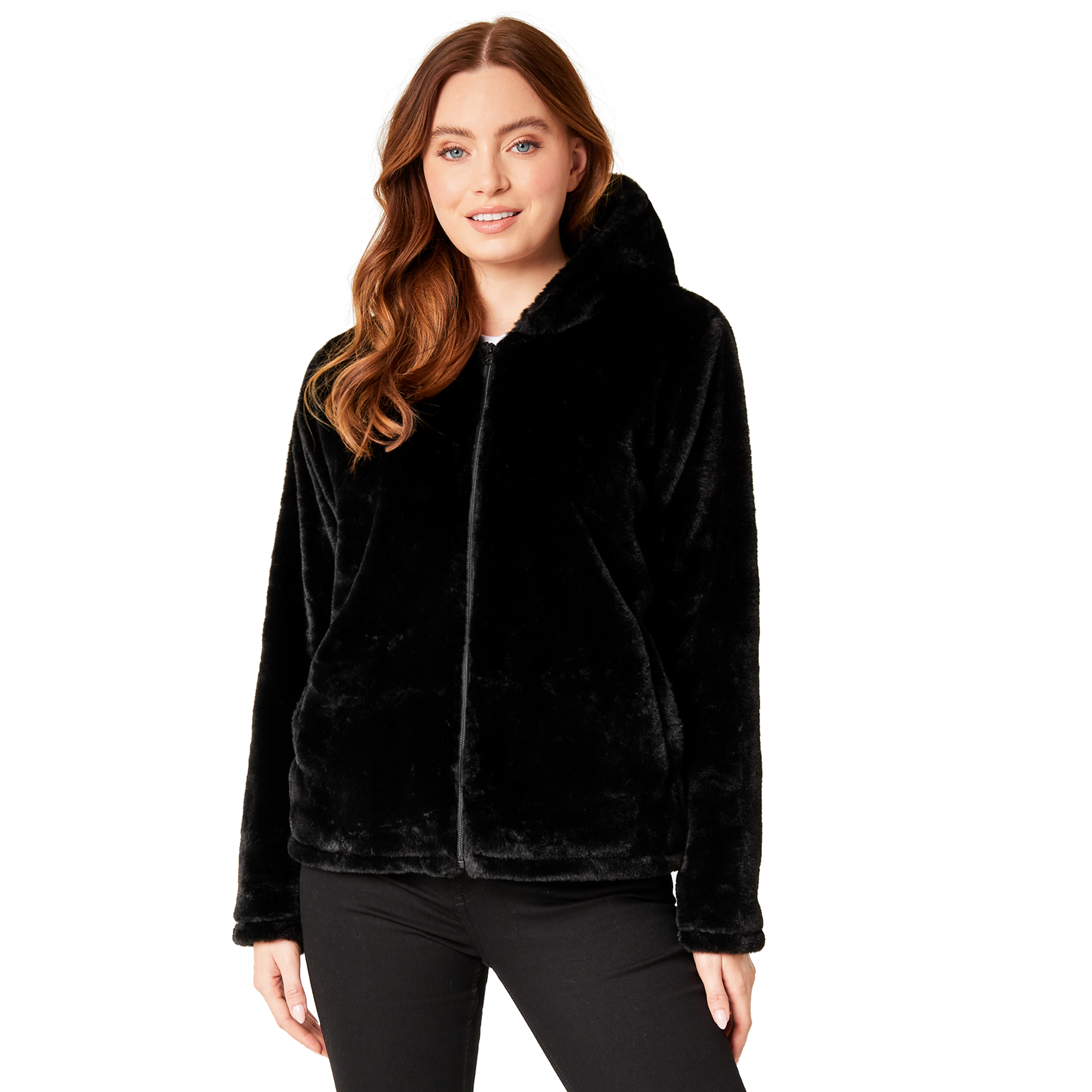 CityComfort Womens Soft And Fluffy Jacket With Hood Full Zip Up Front