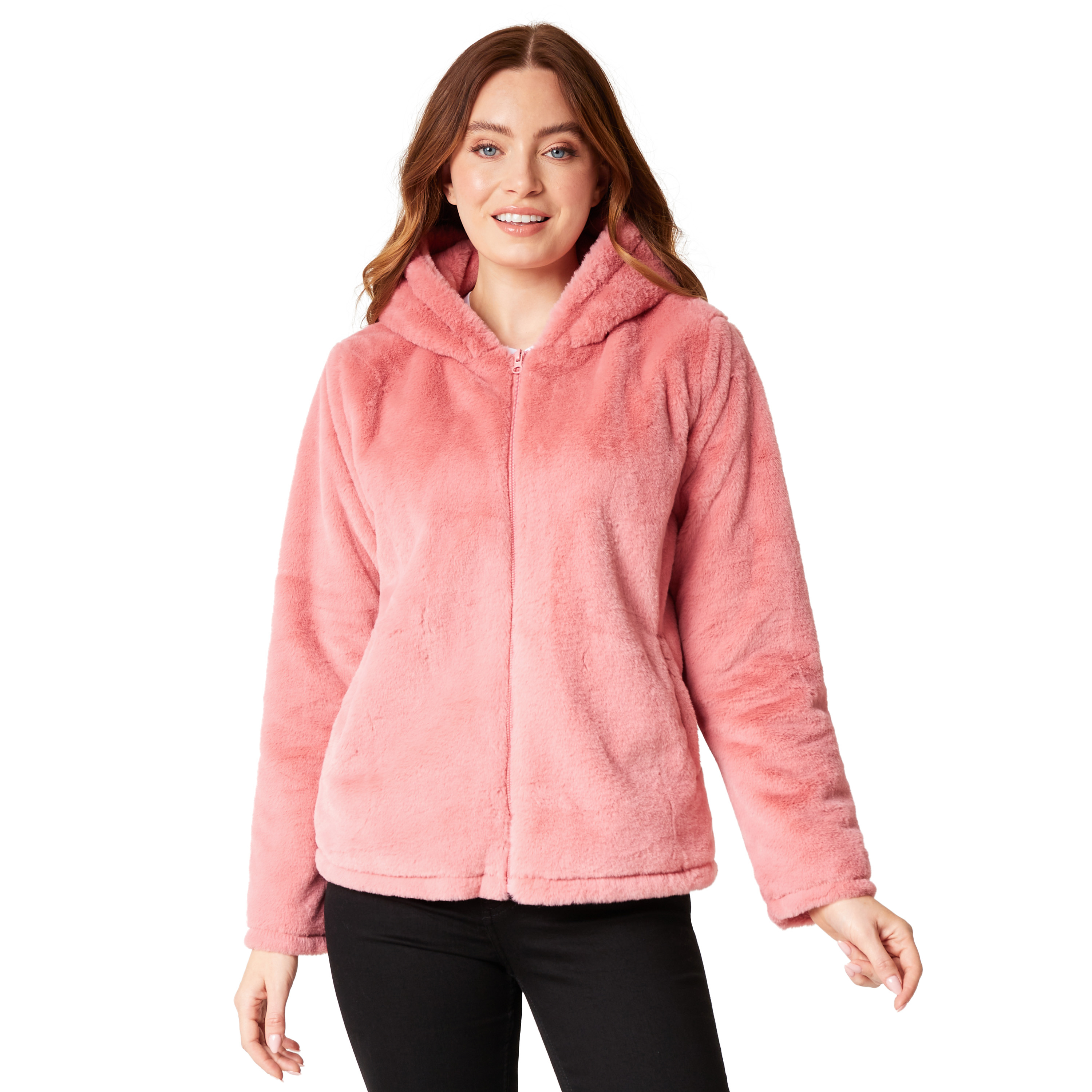 CityComfort Womens Soft And Fluffy Jacket With Hood Full Zip Up Front