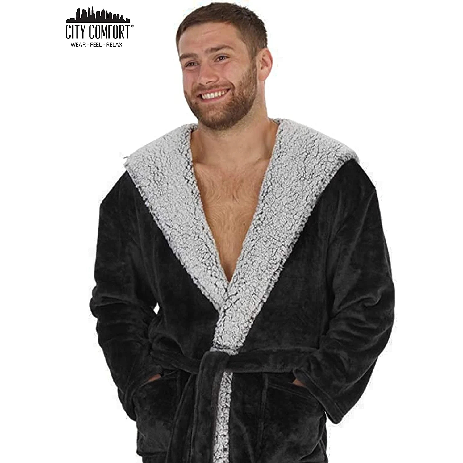 CityComfort Super Soft Luxury Hooded Dressing Gown for Men - Picture 11 of 27