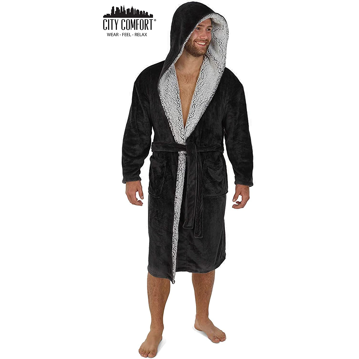 CityComfort Super Soft Luxury Hooded Dressing Gown for Men - Picture 13 of 27