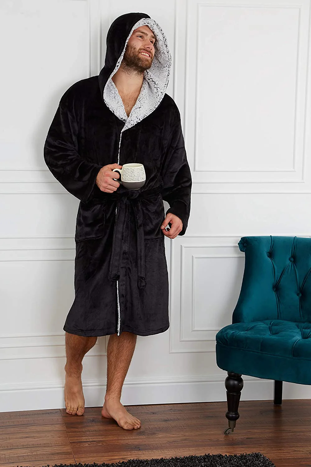 CityComfort Super Soft Luxury Hooded Dressing Gown for Men - Picture 14 of 27