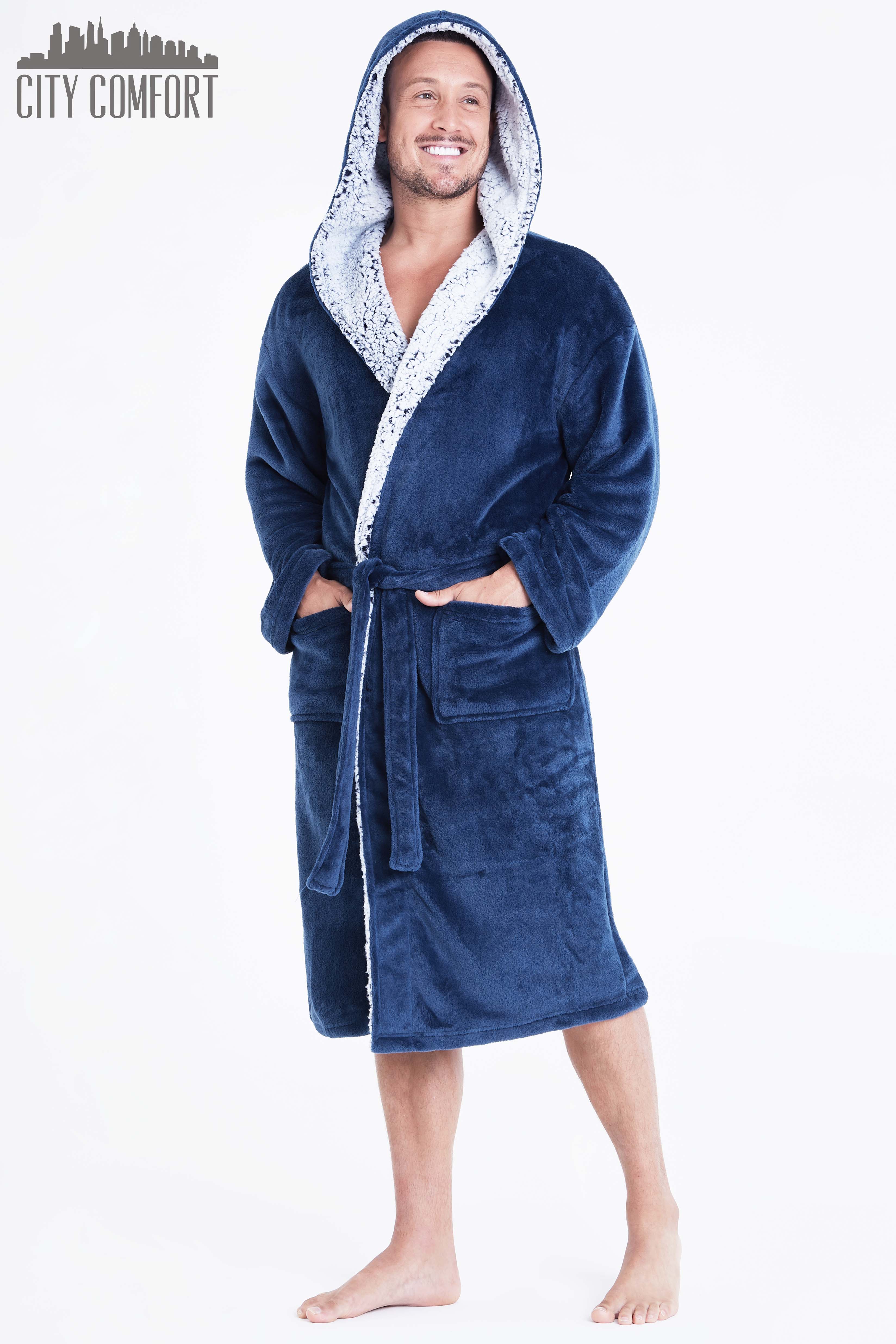 CityComfort Super Soft Luxury Hooded Dressing Gown for Men - Picture 6 of 27
