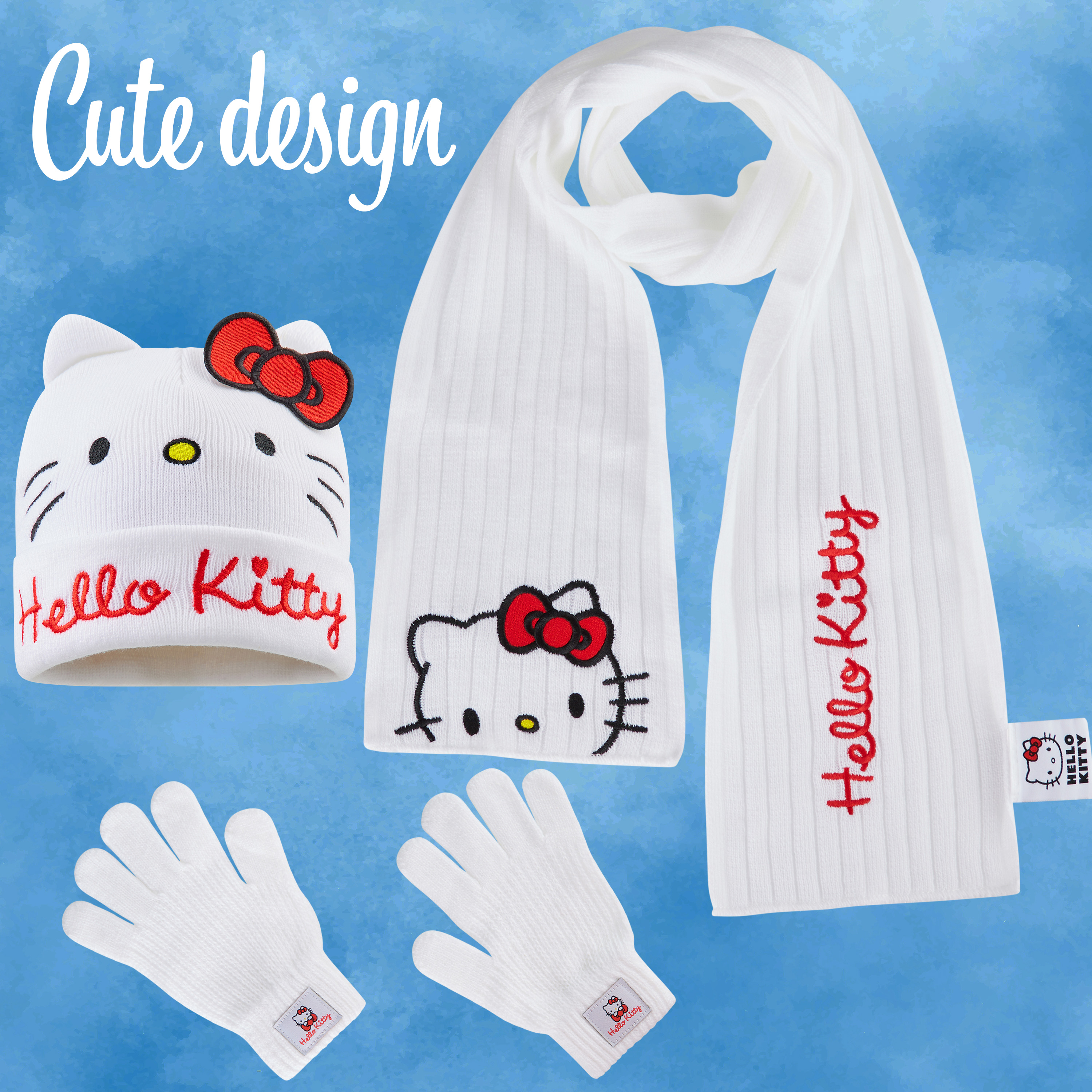 Hello Kitty Kids Girls Winter Set Gloves Hat and Scarf Cosy Warm