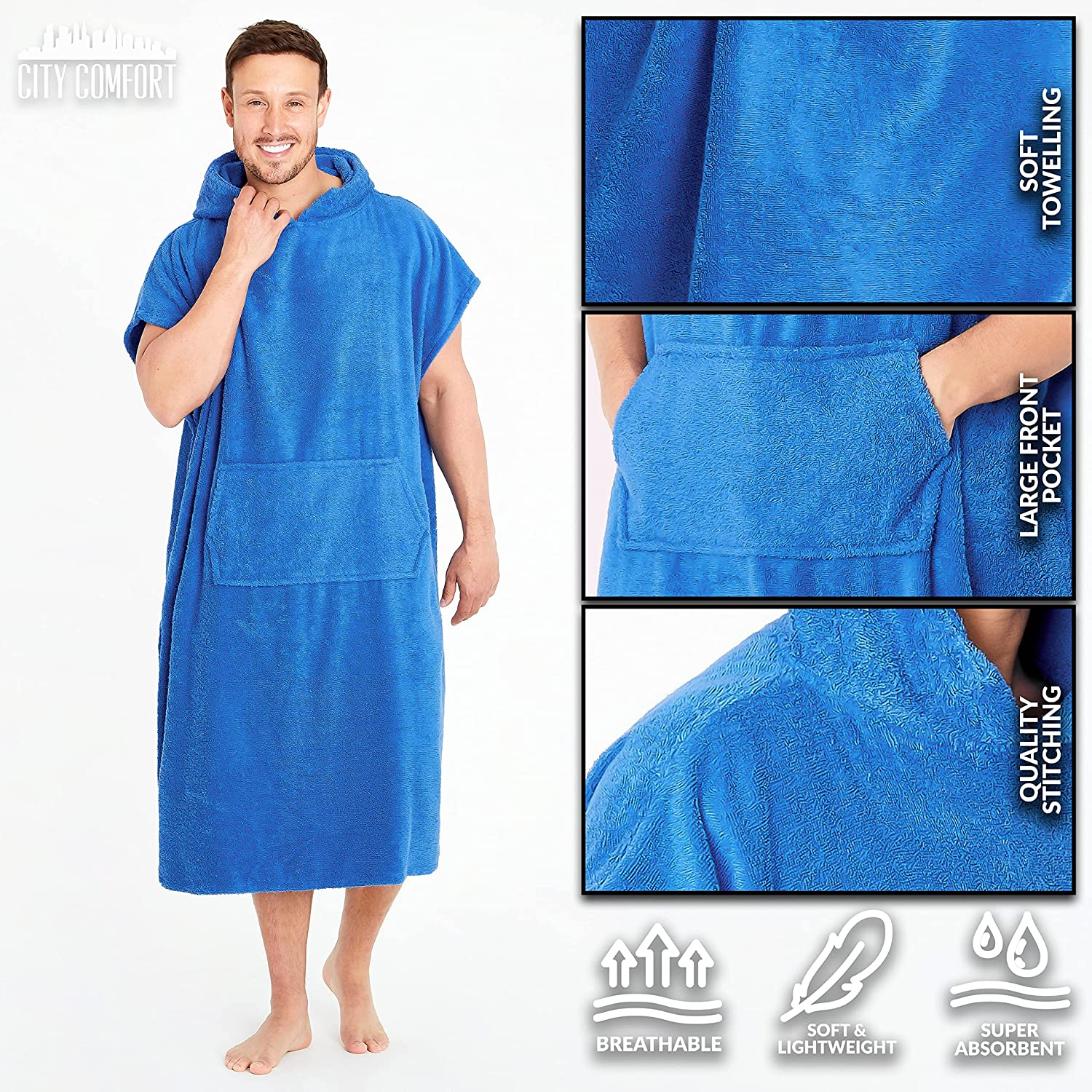 CityComfort Unisex Adults Hooded Towel Poncho Robe with Pocket - Picture 19 of 26