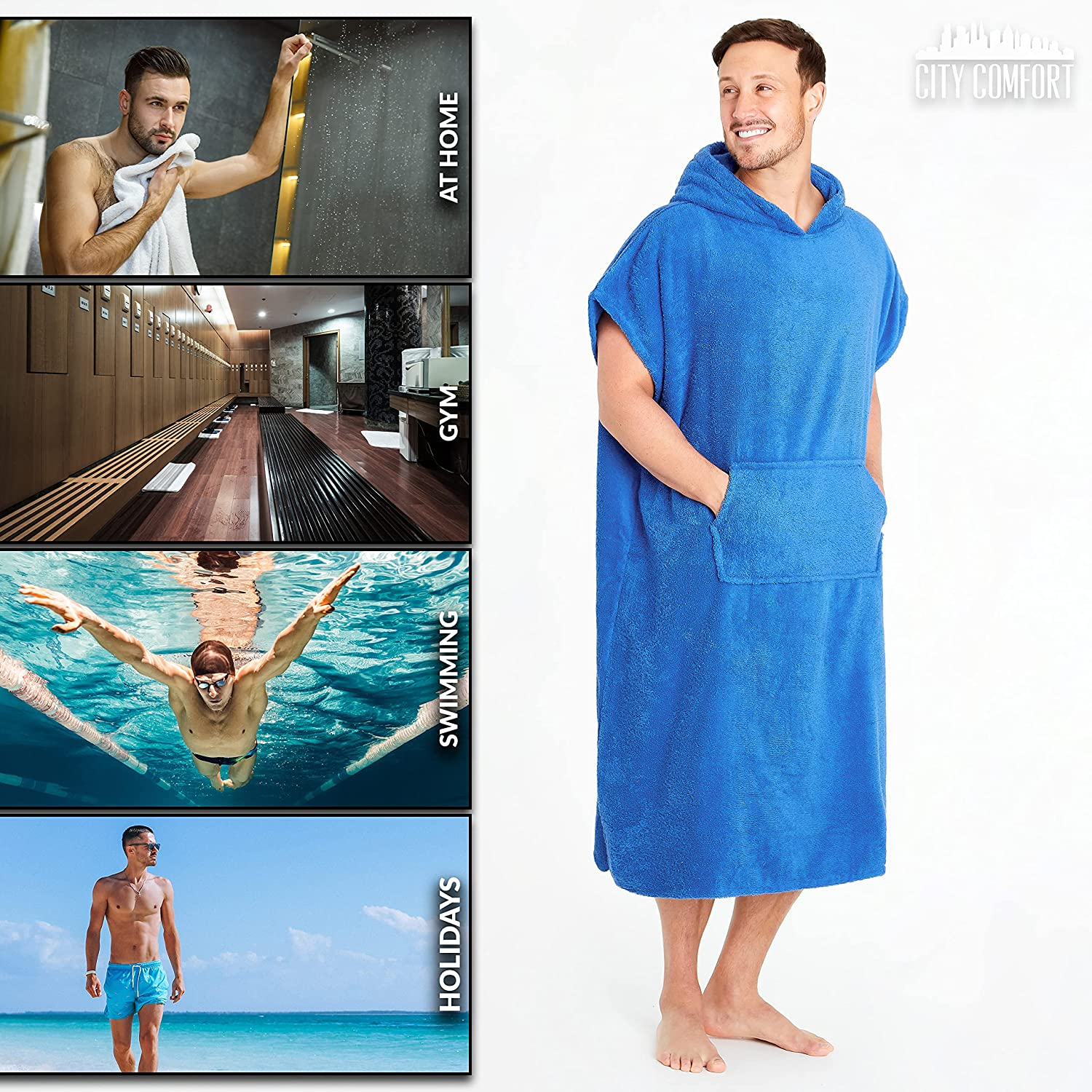 CityComfort Unisex Adults Hooded Towel Poncho Robe with Pocket - Picture 21 of 26