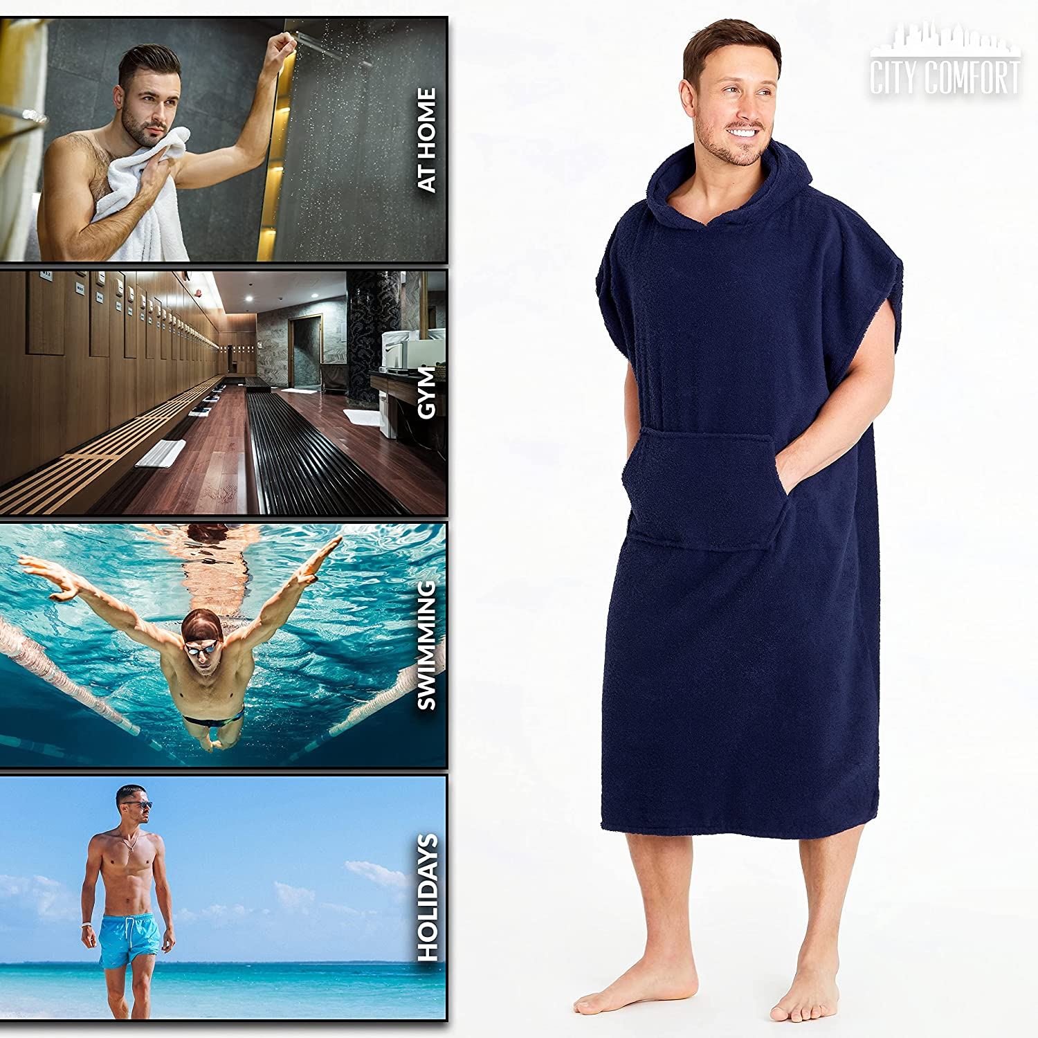 CityComfort Unisex Adults Hooded Towel Poncho Robe with Pocket - Picture 9 of 26