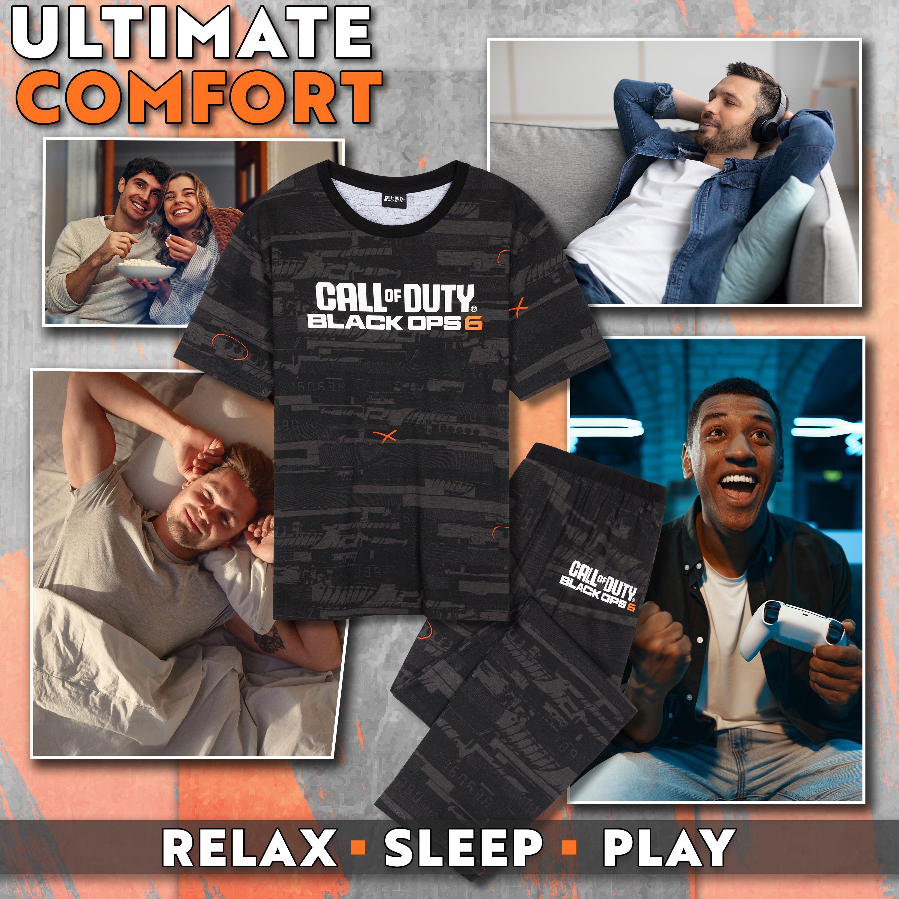 Call of Duty Pyjama voor Mannen PJ Set T-Shirt Lange Broek Black Ops 6 Nachtkleding Lounge Set Jammies Gamer Cadeaus voor Hem, Zwart, XL