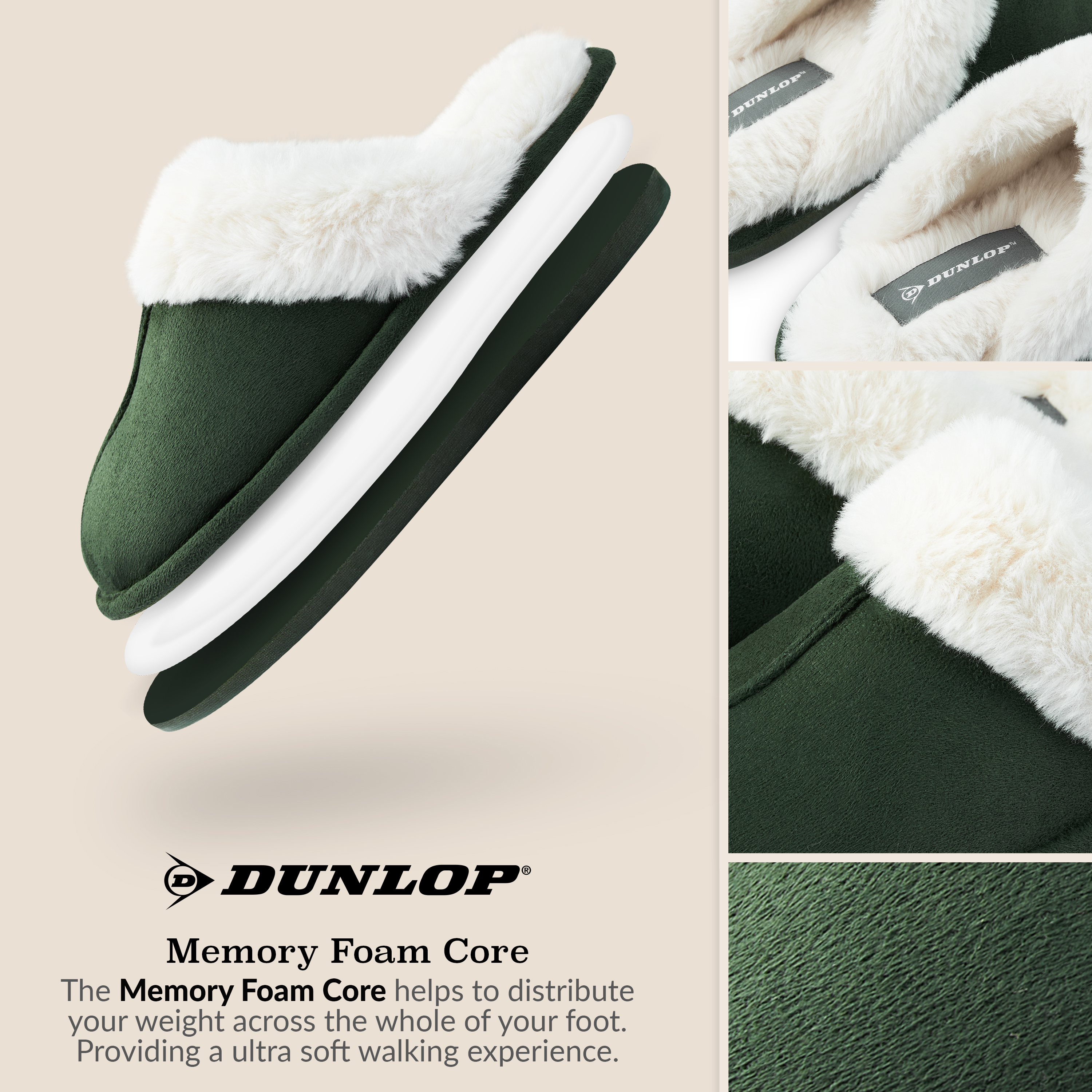 Zapatillas Dunlop para mujer, espuma viscoelástica mullidas sin cordones zapatos de casa - Imagen 25 de 56