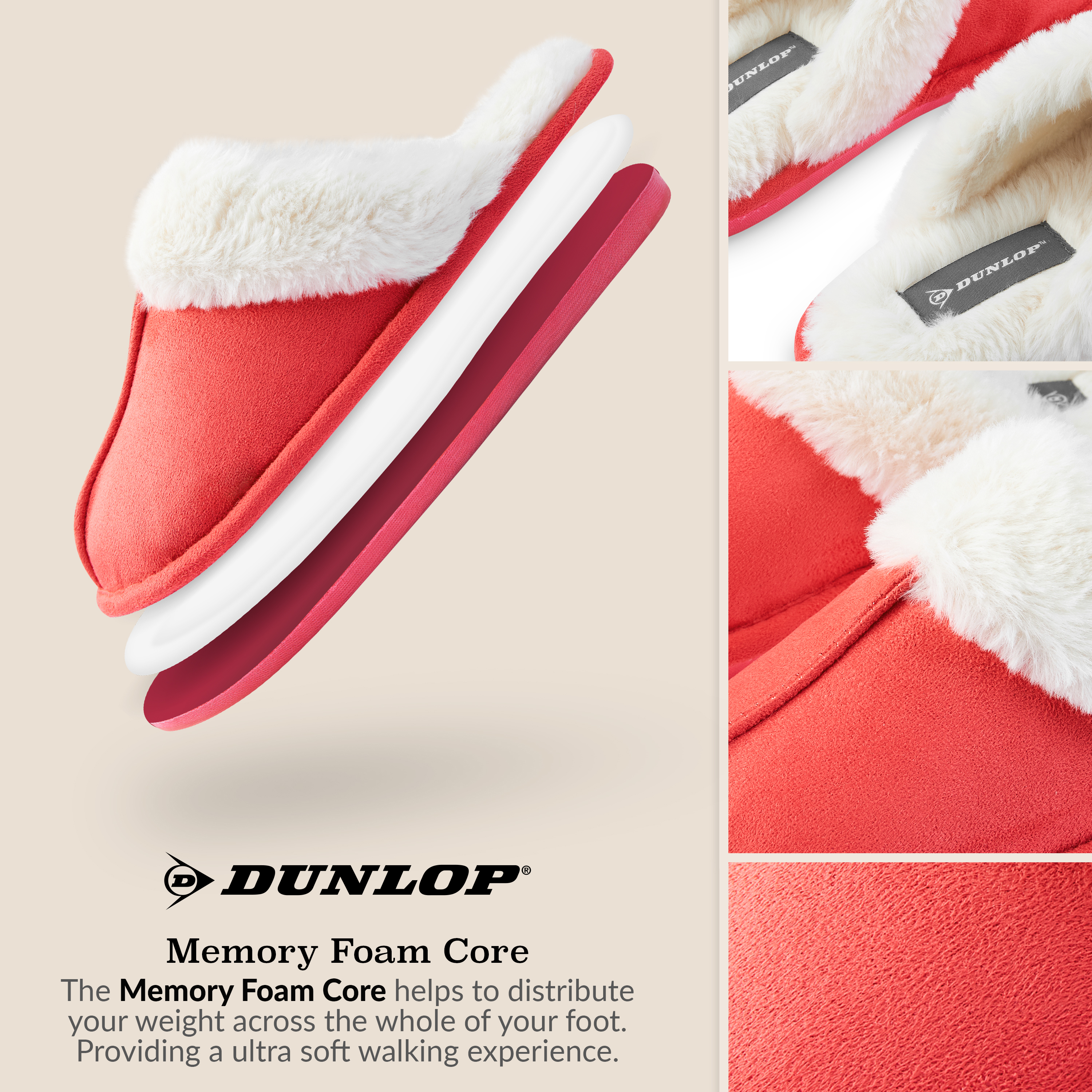 Zapatillas Dunlop para mujer, espuma viscoelástica mullidas sin cordones zapatos de casa - Imagen 39 de 56
