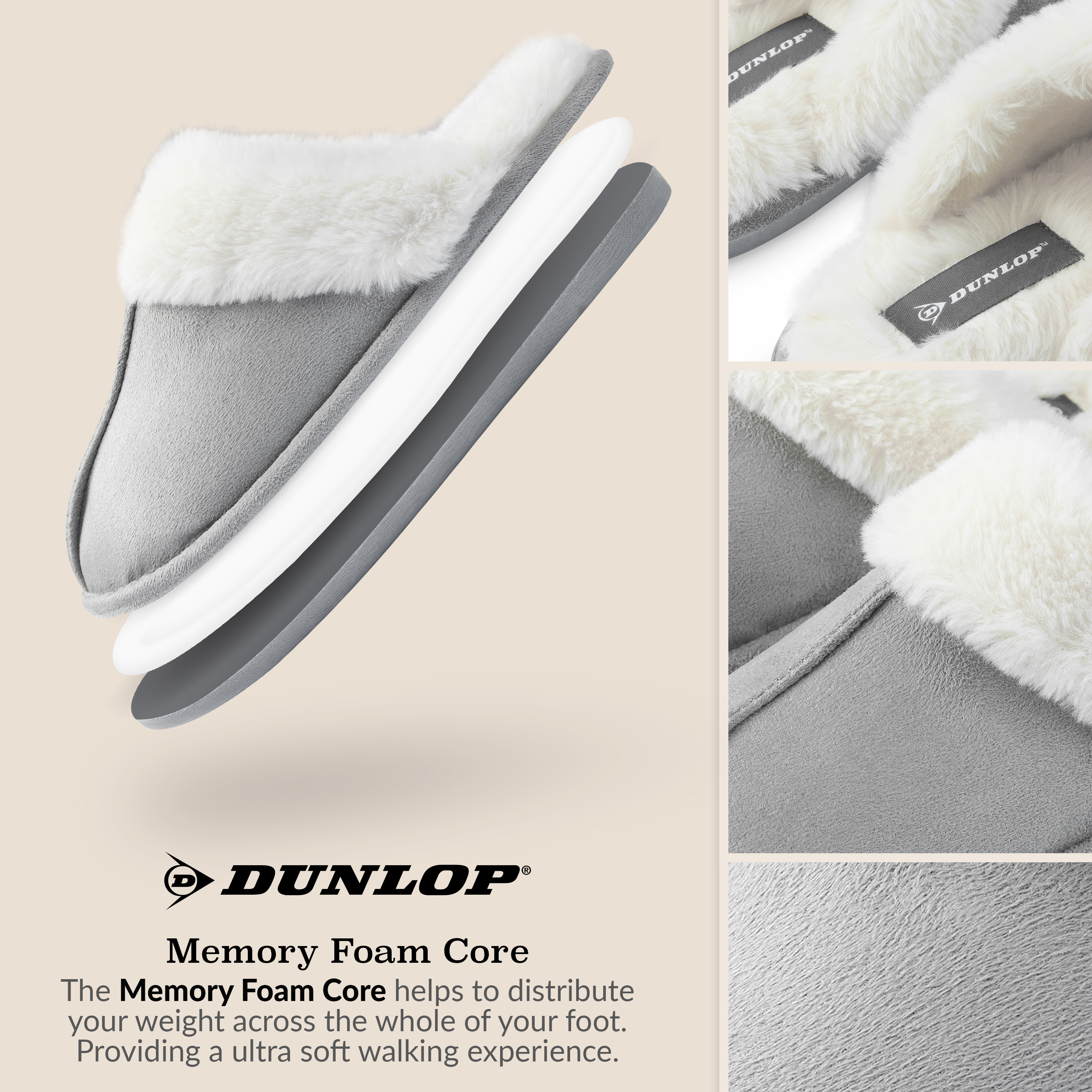 Zapatillas Dunlop para mujer, espuma viscoelástica mullidas sin cordones zapatos de casa - Imagen 18 de 56