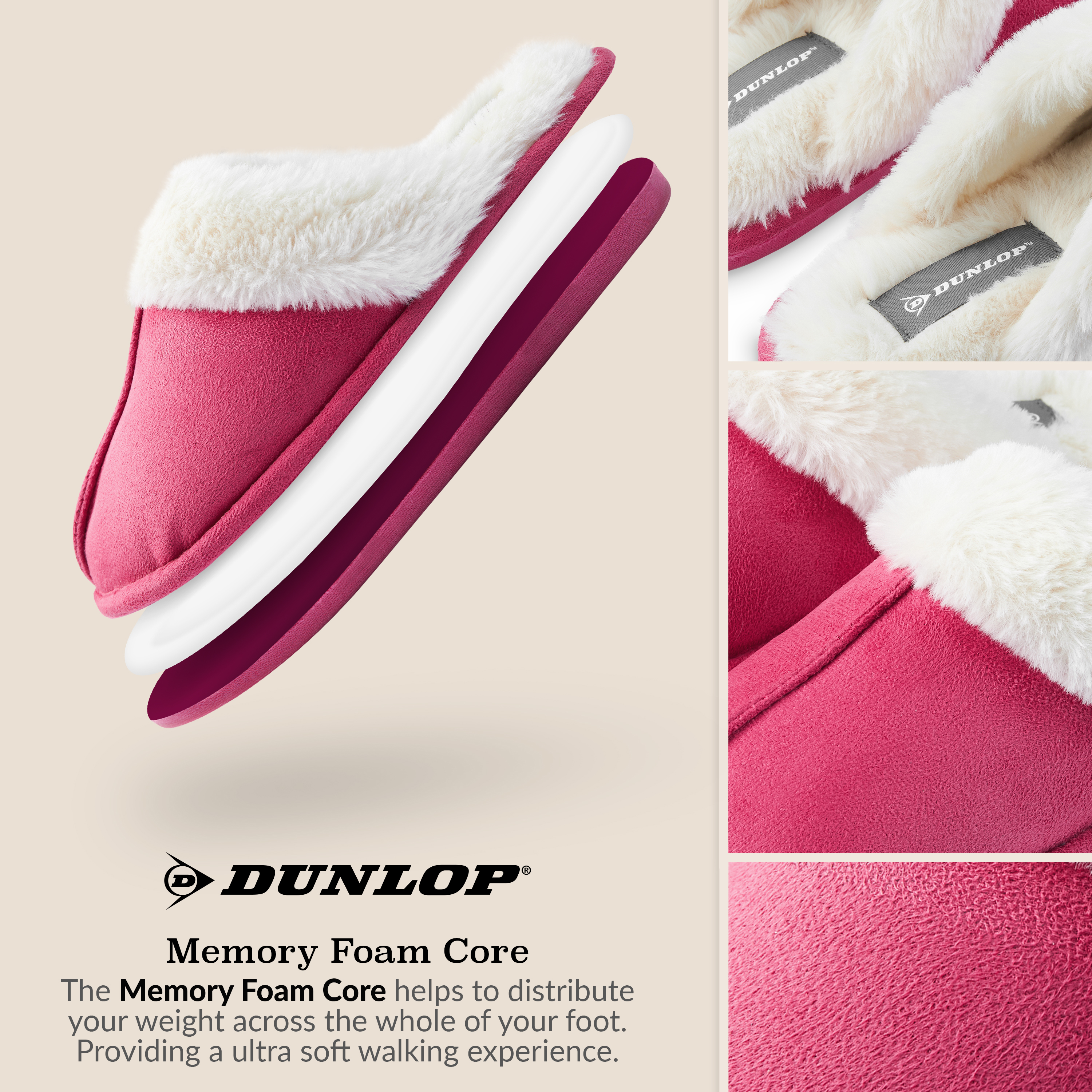 Zapatillas Dunlop para mujer, espuma viscoelástica mullidas sin cordones zapatos de casa - Imagen 53 de 56