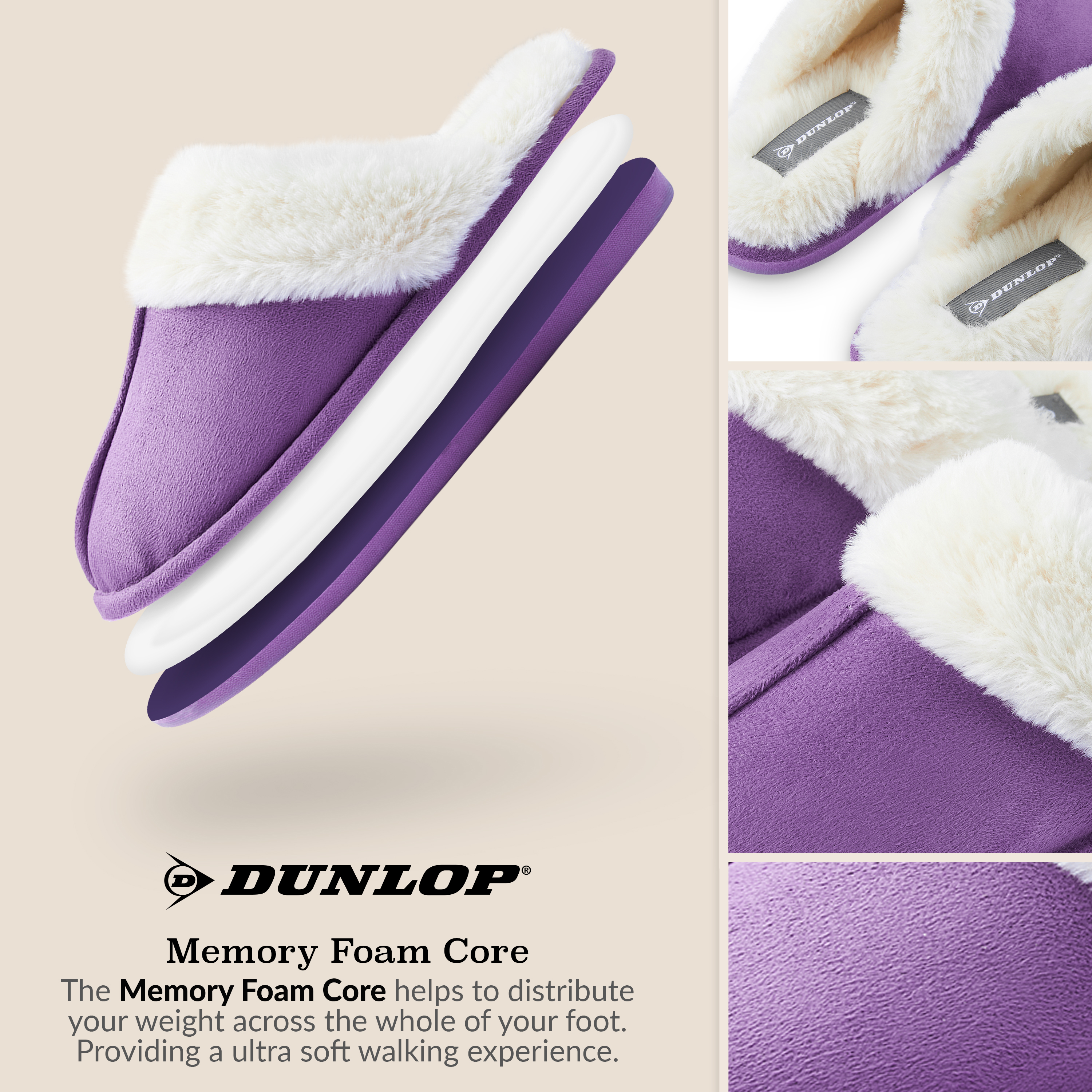 Zapatillas Dunlop para mujer, espuma viscoelástica mullidas sin cordones zapatos de casa - Imagen 46 de 56