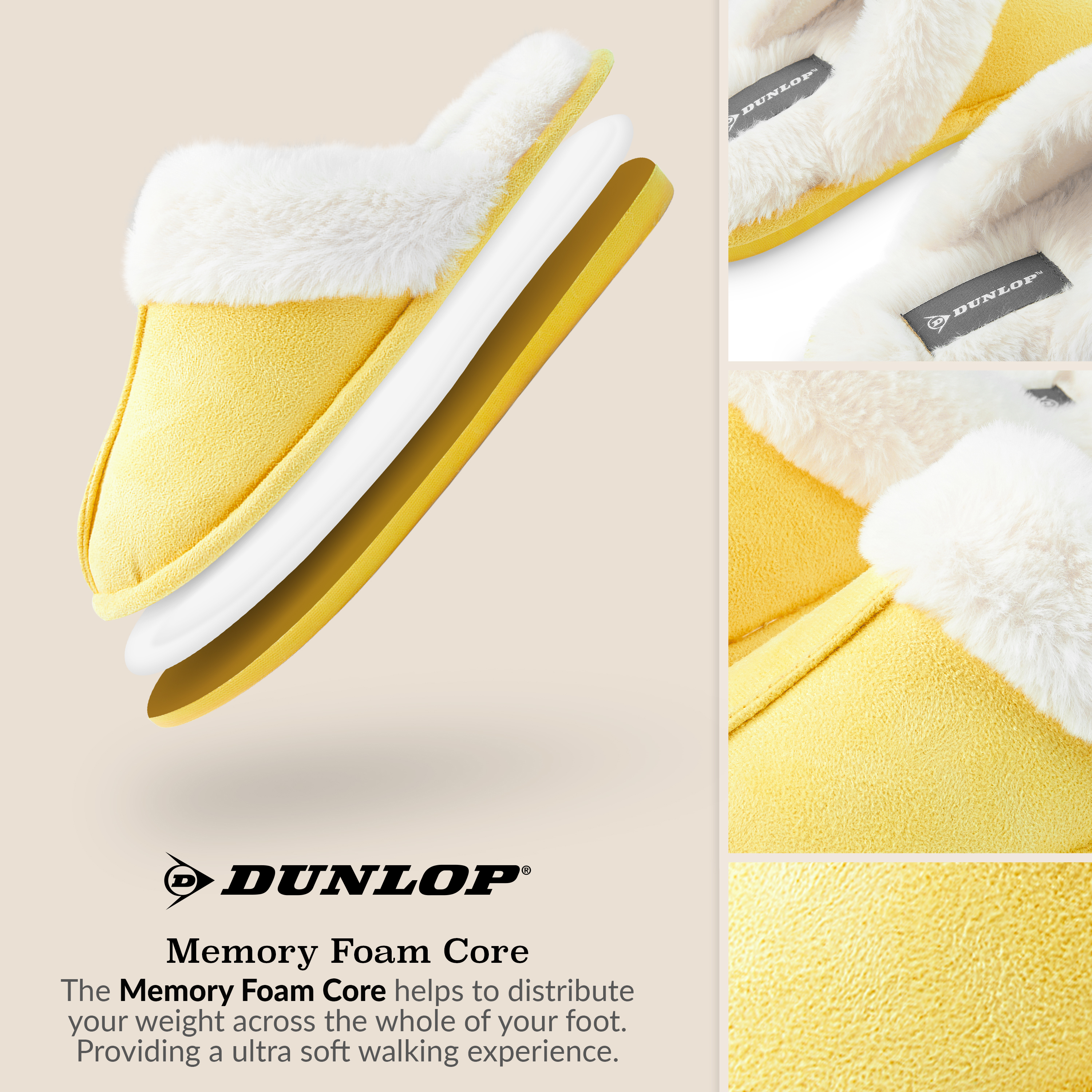Zapatillas Dunlop para mujer, espuma viscoelástica mullidas sin cordones zapatos de casa - Imagen 11 de 56