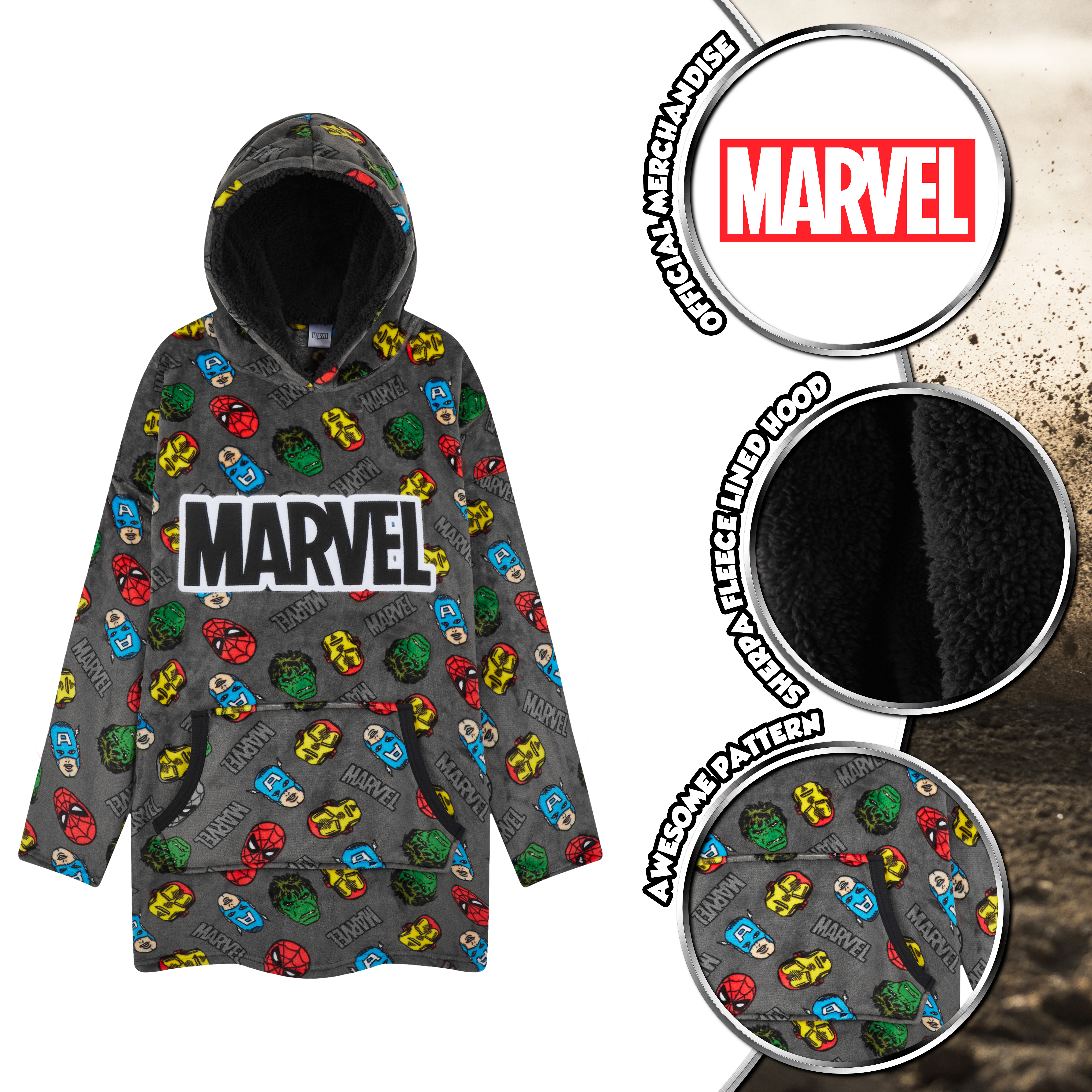 Marvel hoodies voor mannen, fleece oversized hoodie-deken, Avengers cadeaus voor mannen (Blauw/Grijs Marvel hoodies voor mannen, fleece oversized hoodie-deken, Avengers cadeaus voor mannen (Blauw/Grijs