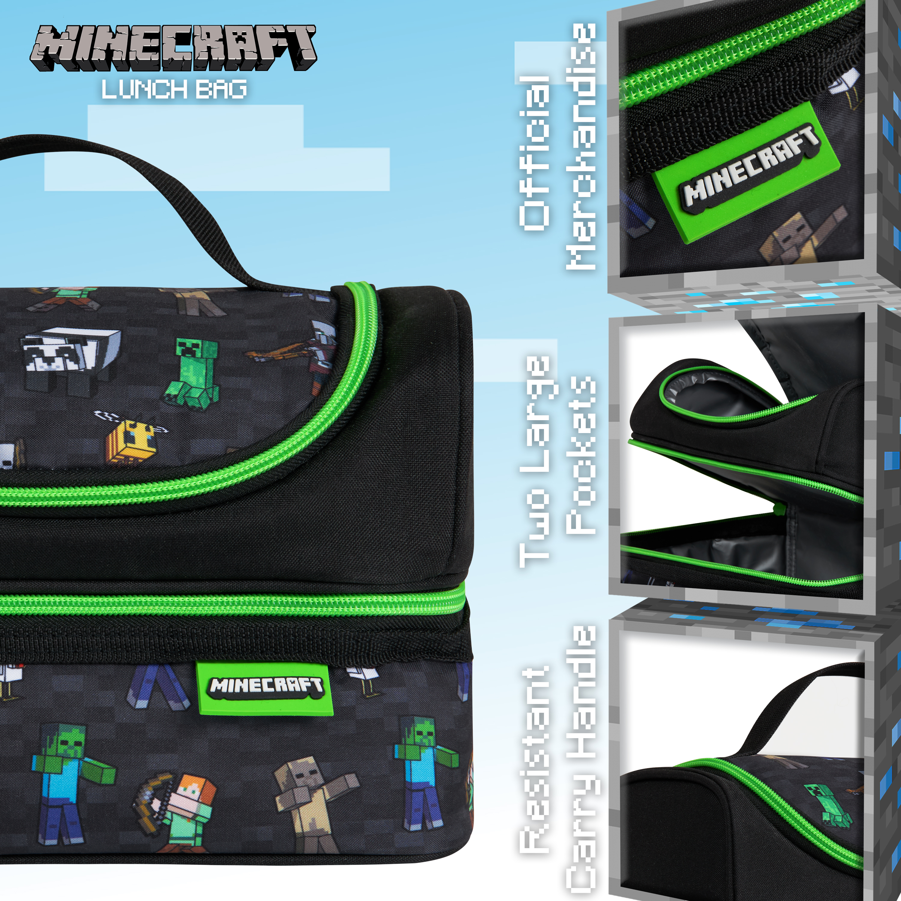 Get Trend Minecraft Lunchtasche Kinder Set 3 Tlg. mit Trinkflasche, Lunchbox mit Fächern und Isolierte Snack Tasche, für Schule, Kita und Vorschule (Multi Minecraft Get Trend Minecraft Lunchtasche Kinder Set 3 Tlg. mit Trinkflasche, Lunchbox mit Fächern und Isolierte Snack Tasche, für Schule, Kita und Vorschule (Multi Minecraft