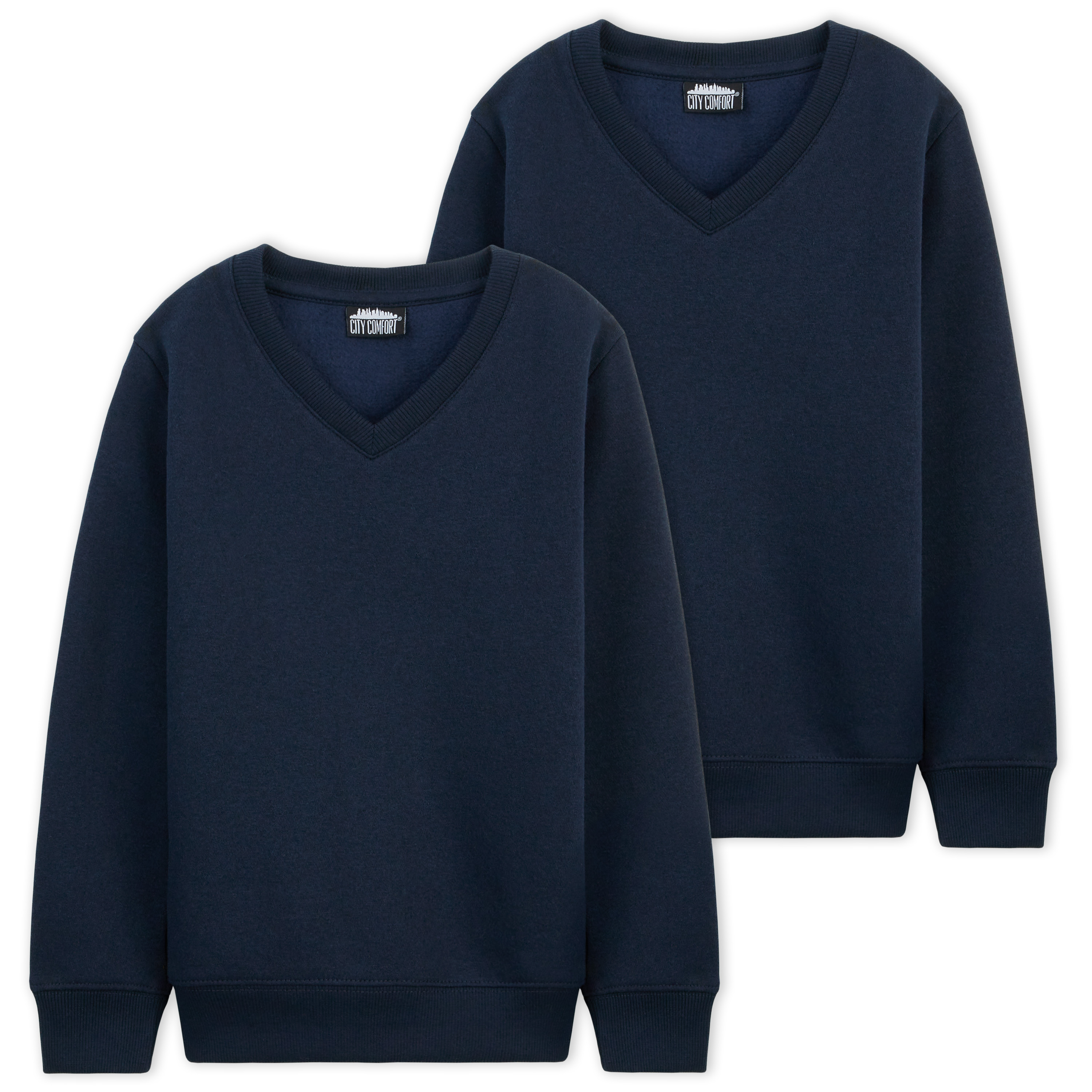 CityComfort Kids Boys V Neck Sweater Jumper Top - Black - 2 Pack