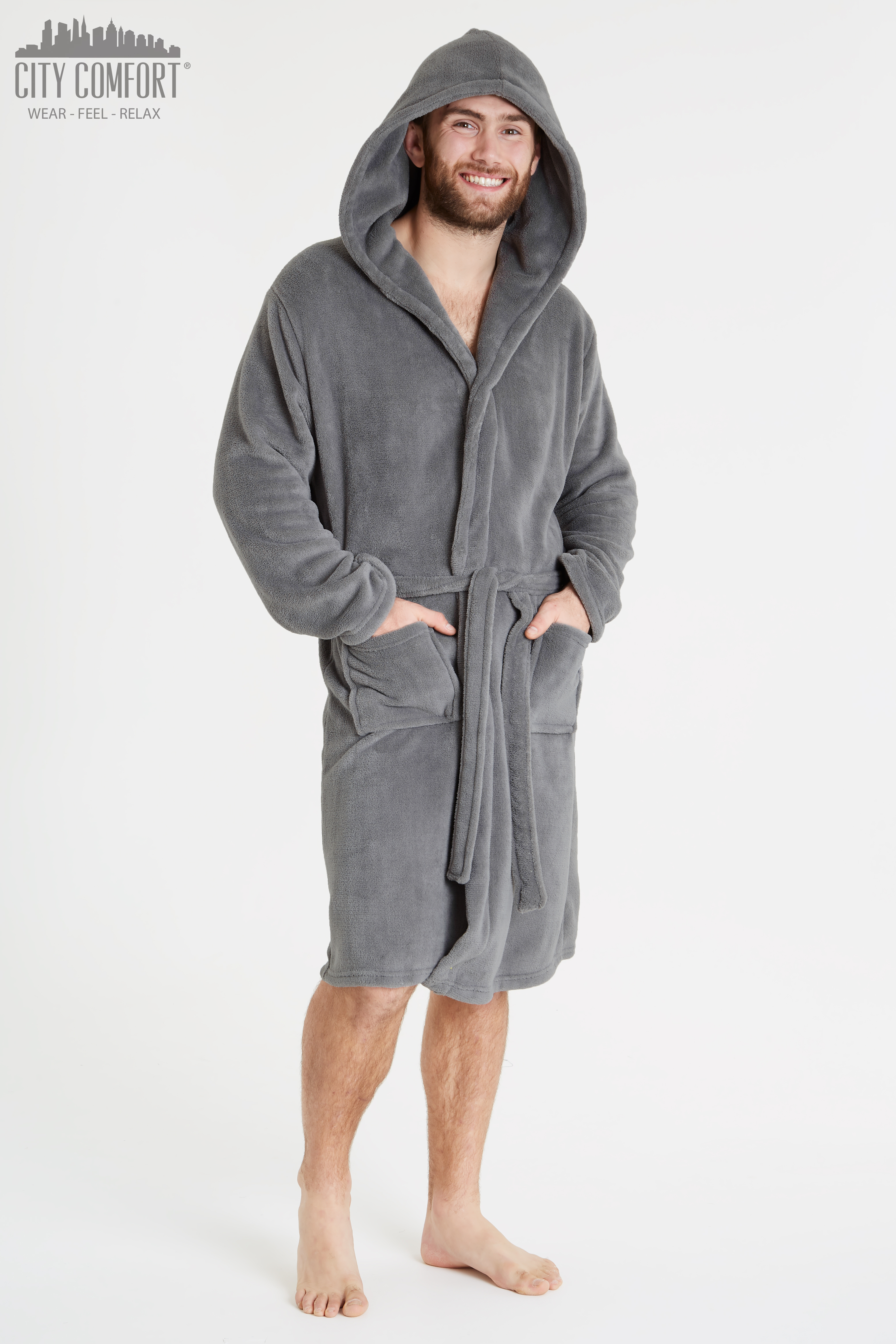 CityComfort Mens Hooded Dressing Gown Bathrobe Pockets Super Soft - Picture 11 of 21