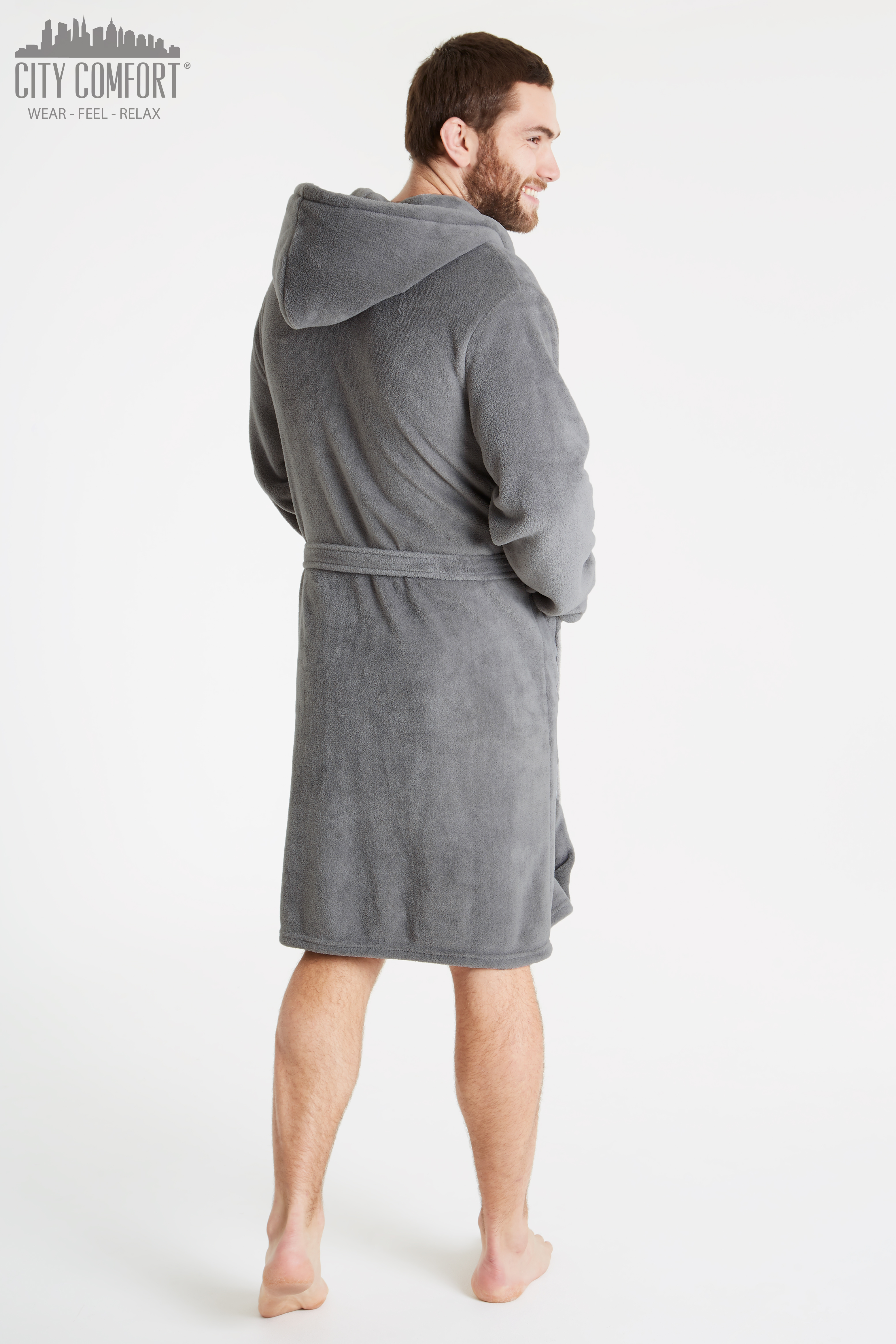 CityComfort Mens Hooded Dressing Gown Bathrobe Pockets Super Soft - Picture 14 of 21
