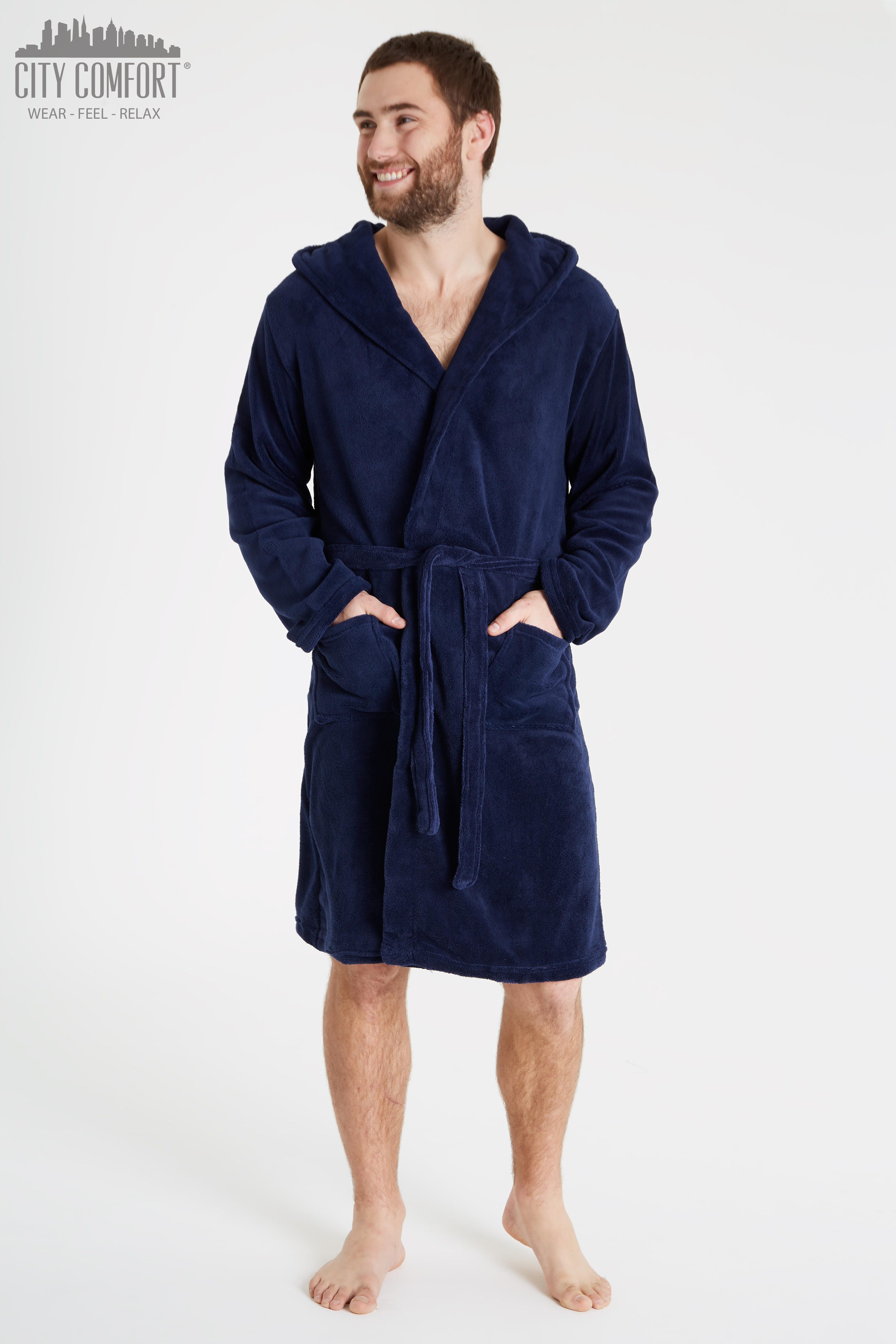 CityComfort Mens Hooded Dressing Gown Bathrobe Pockets Super Soft - Picture 16 of 21