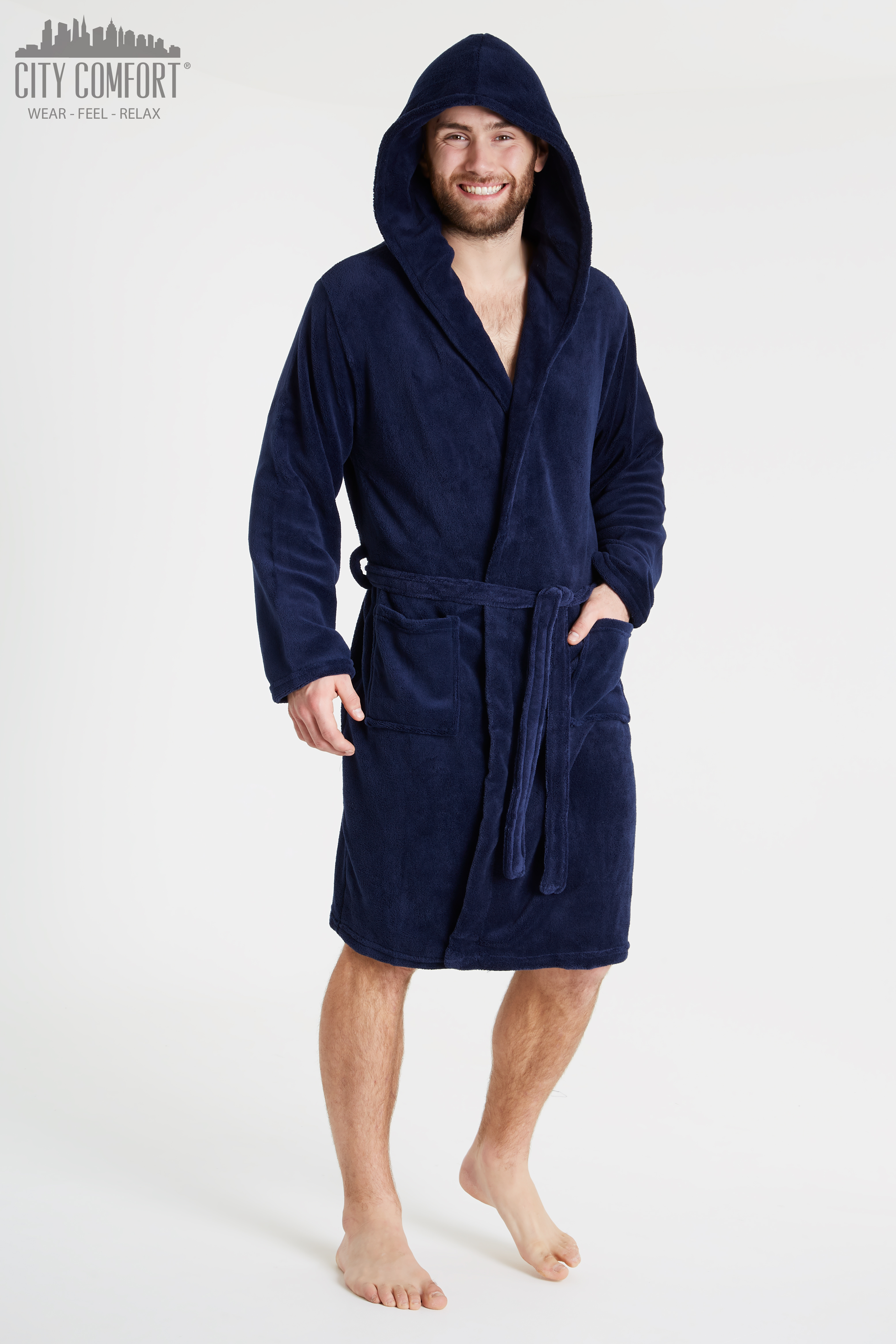 CityComfort Mens Hooded Dressing Gown Bathrobe Pockets Super Soft - Picture 18 of 21