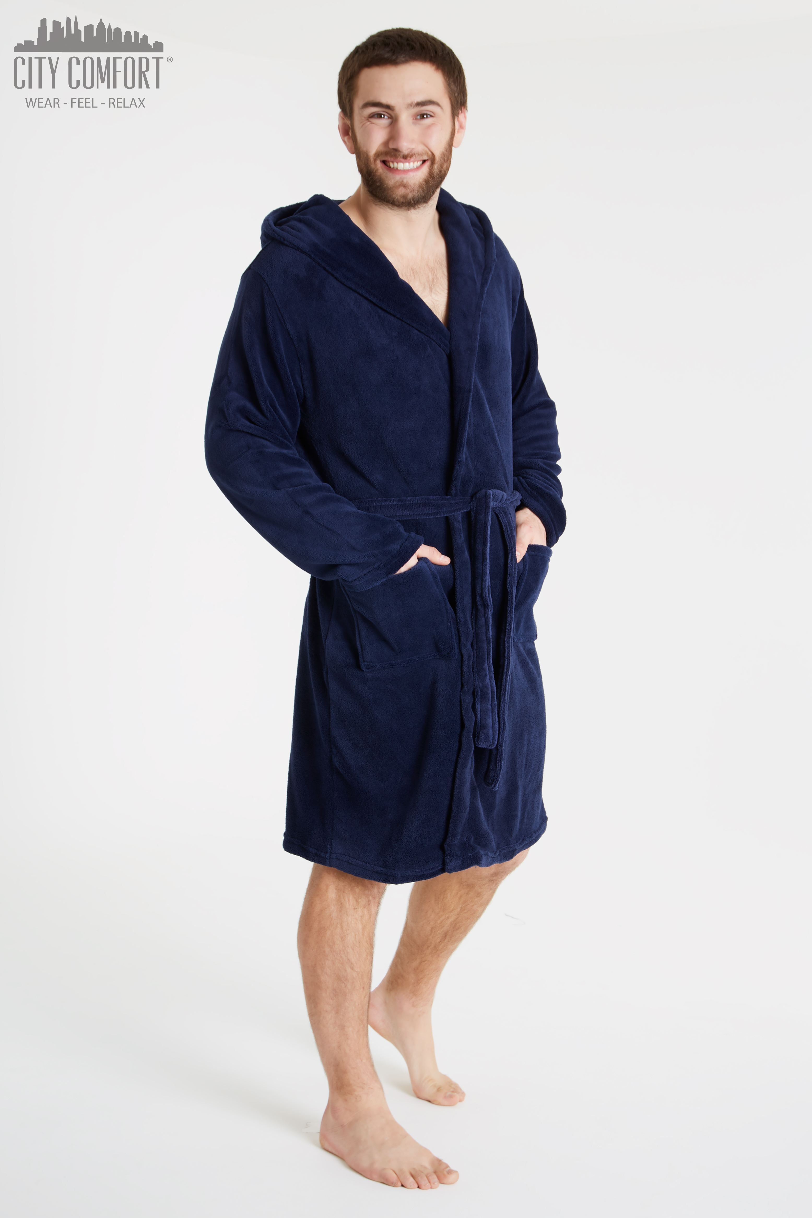 CityComfort Mens Hooded Dressing Gown Bathrobe Pockets Super Soft - Picture 20 of 21