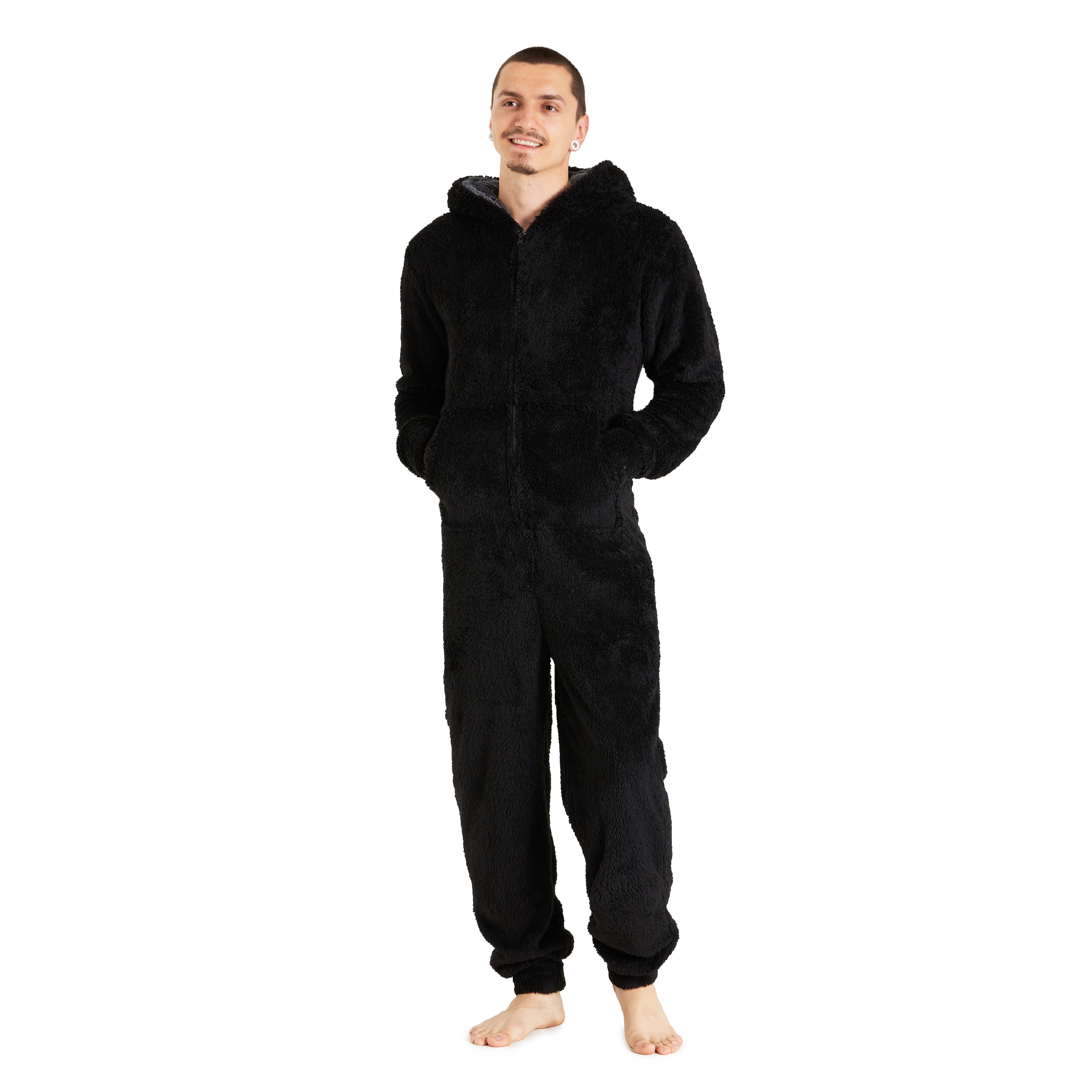 CityComfort Fluffy Fleece All in One Pyjama with Hoodie and Pockets for Men