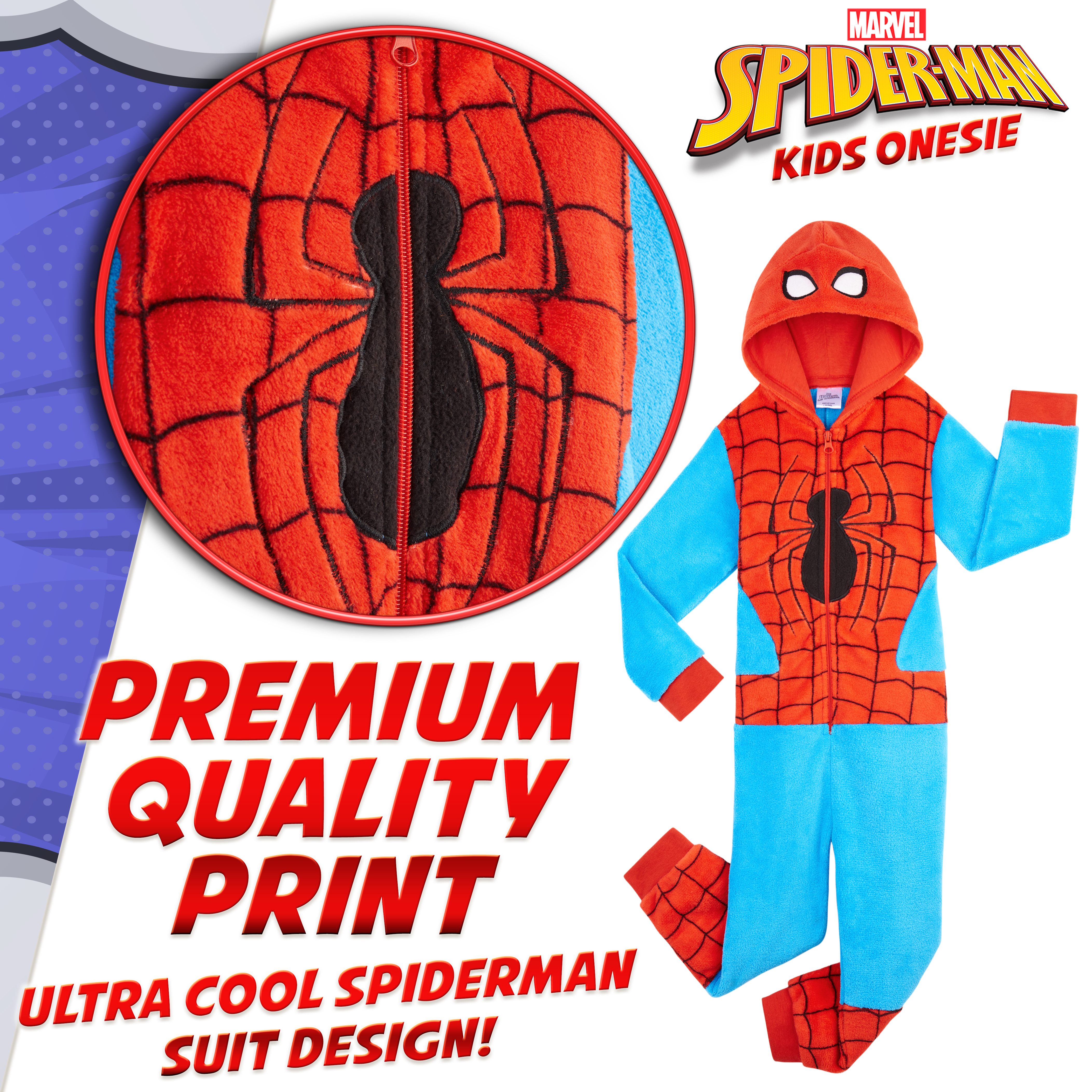 Marvel Officiële Spider-Man Fleece Onesie, Jongens of Meisjes Slaappak, Alles-in-één Pyjama, Blauw, Leeftijd 18 Maanden-10 Jaar, Blauw, 4-5 jaar