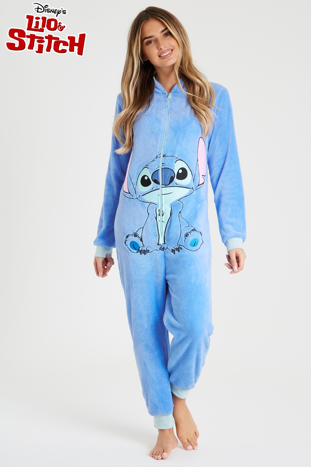Disney Lilo and Stitch All in One Pyjamas, Warm Fleece Sleepwear for Women