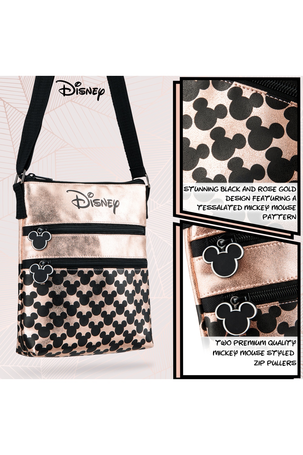 Disney Rose Gold Cross Body Bag for Women, Shoulder Bag, Disney