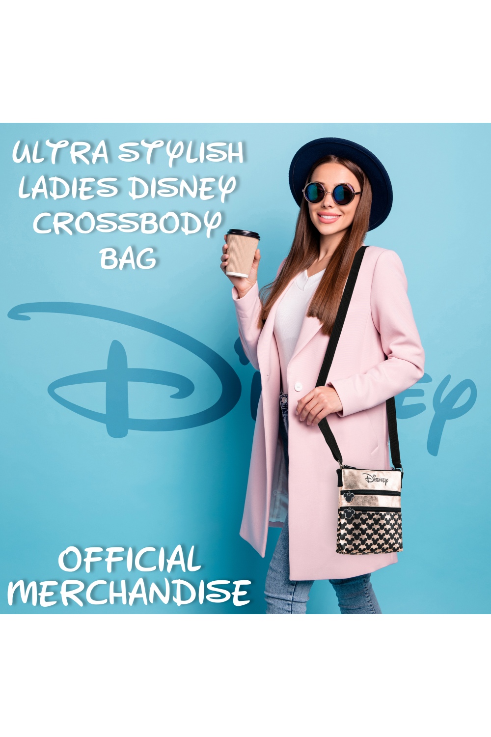 Disney Rose Gold Cross Body Bag for Women, Shoulder Bag, Disney