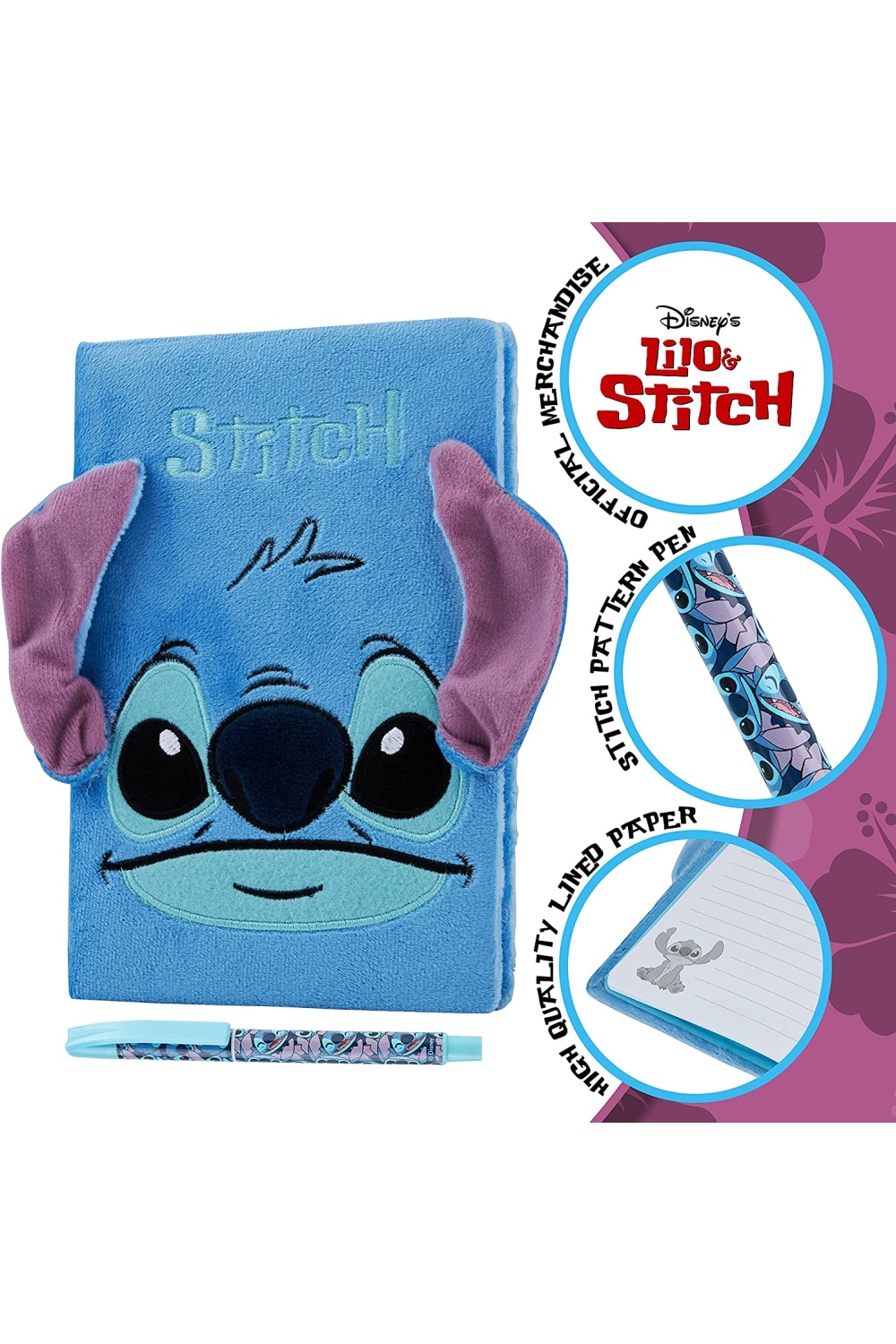 Disney Notebook, School Stationary Set with Stitch Fluffy Notebook and Pen  Set