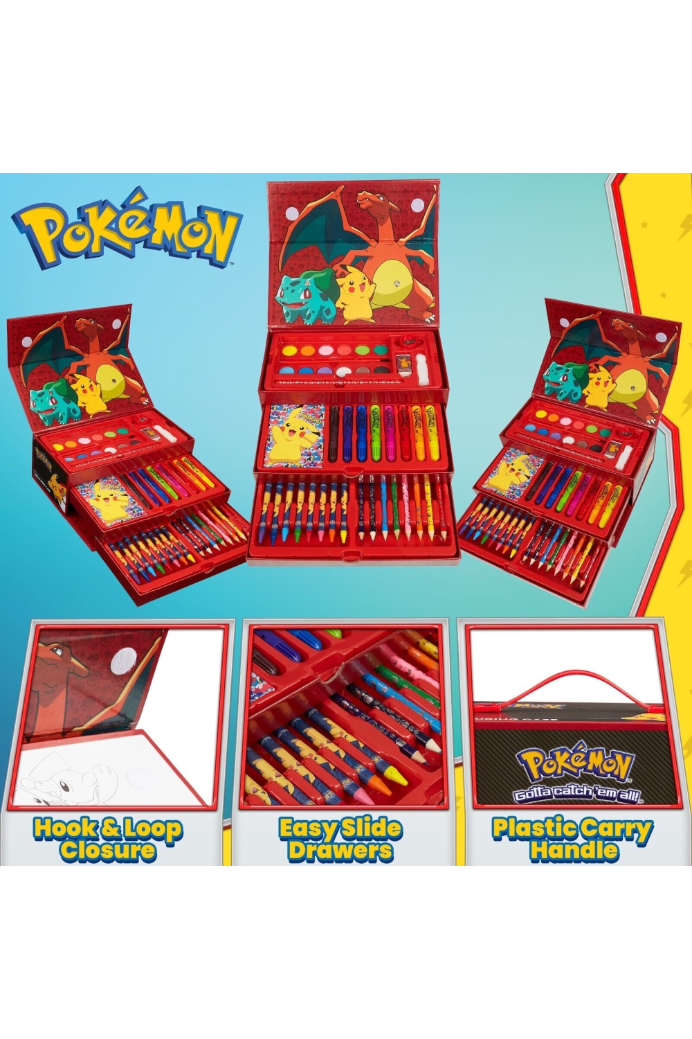 Pokemon Art Set, Colouring Sets for Children, Over 40 Art Supplies for Kids